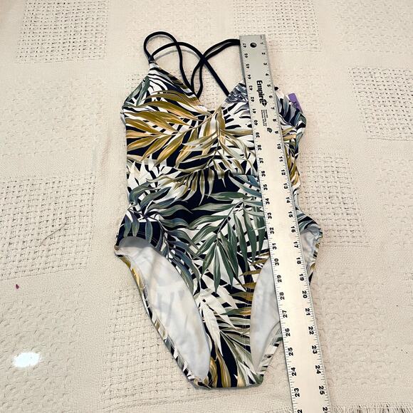 Hurley Criss cross back leaf print one piece swimsuit XS SW 5056 - Picture 2 of 11